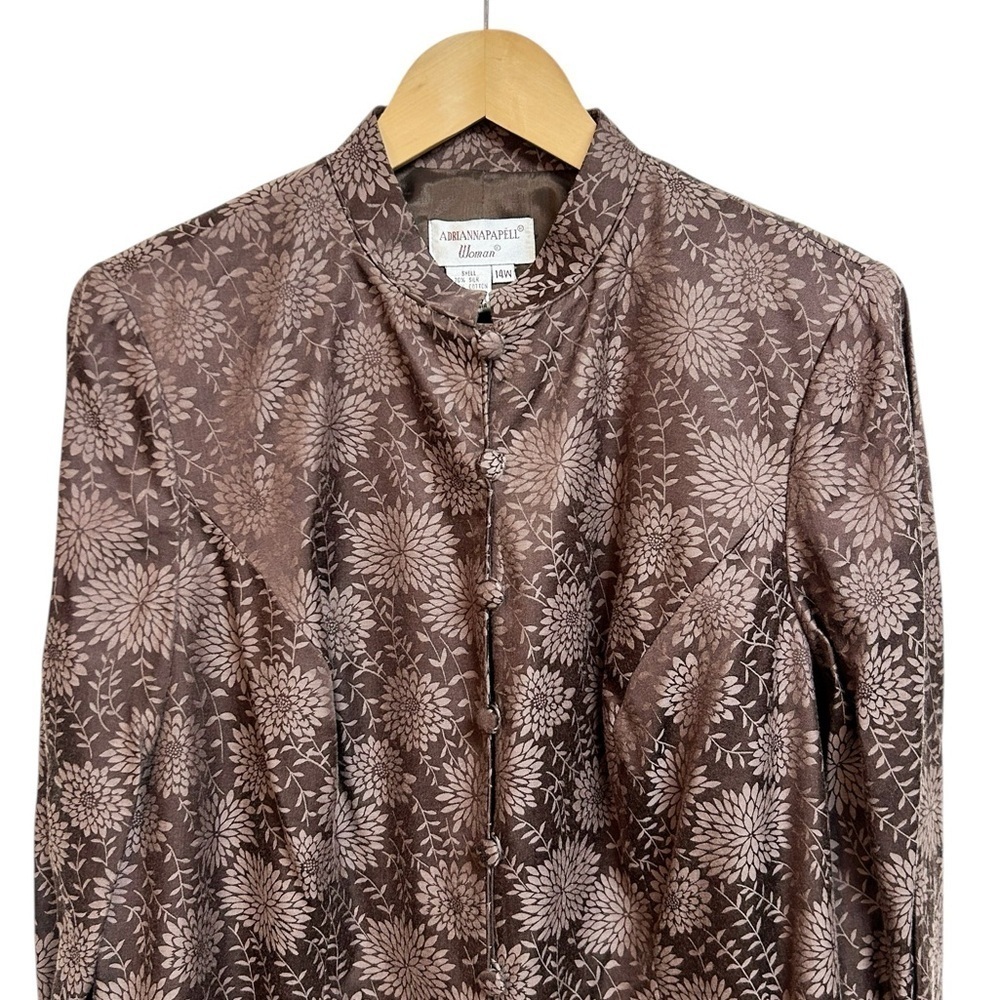 Vintage Adrianna Papell Women’s Jacket Blazer Brown Floral Silk Blazer 14W NWT - Picture 4 of 7